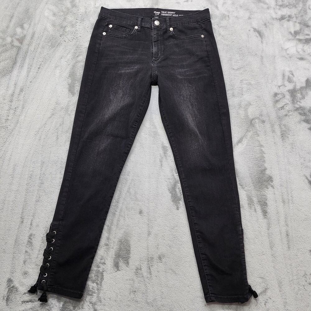 GAP Jeans Womens 10/30R Washed Black True Skinny Laced Up Ankle Mid Rise Stretch